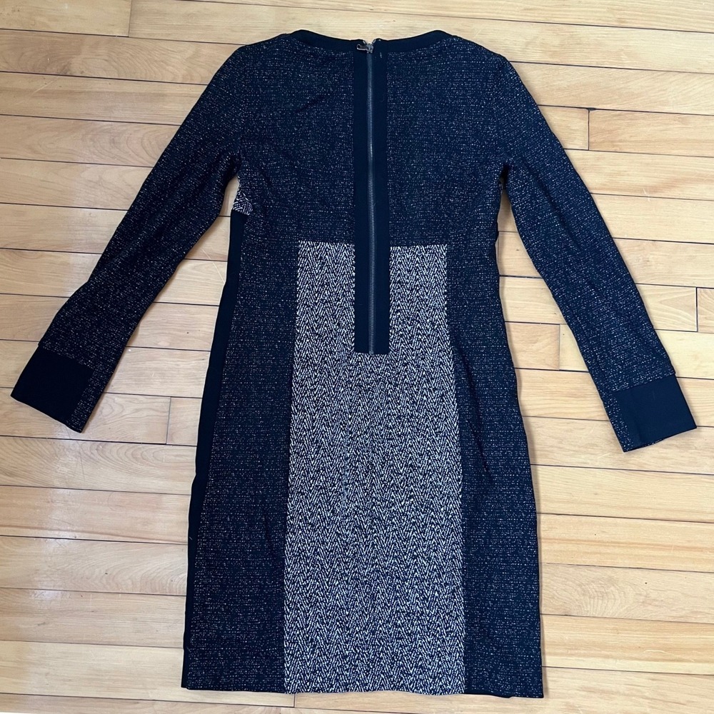 Paul & Shark Smart Black White Chevron Knit Long Sleeve Shift Dress Made Italy - Picture 2 of 6